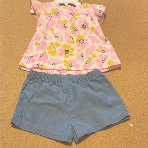 Carter’s 2pc shirt and shorts floral pink/white